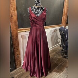 David's Bridal Deep Red Satin Dress